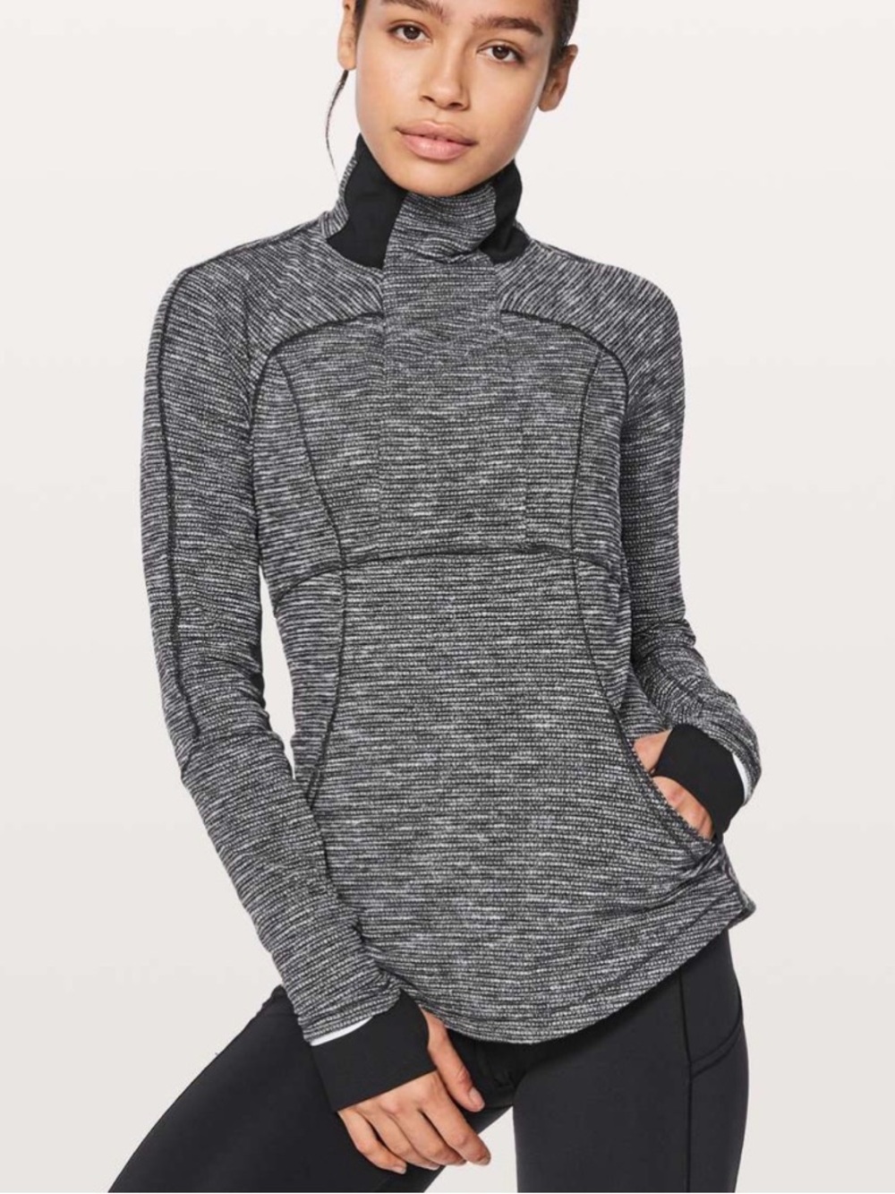 Heathered Black Long-Sleeve Mock Neck Top